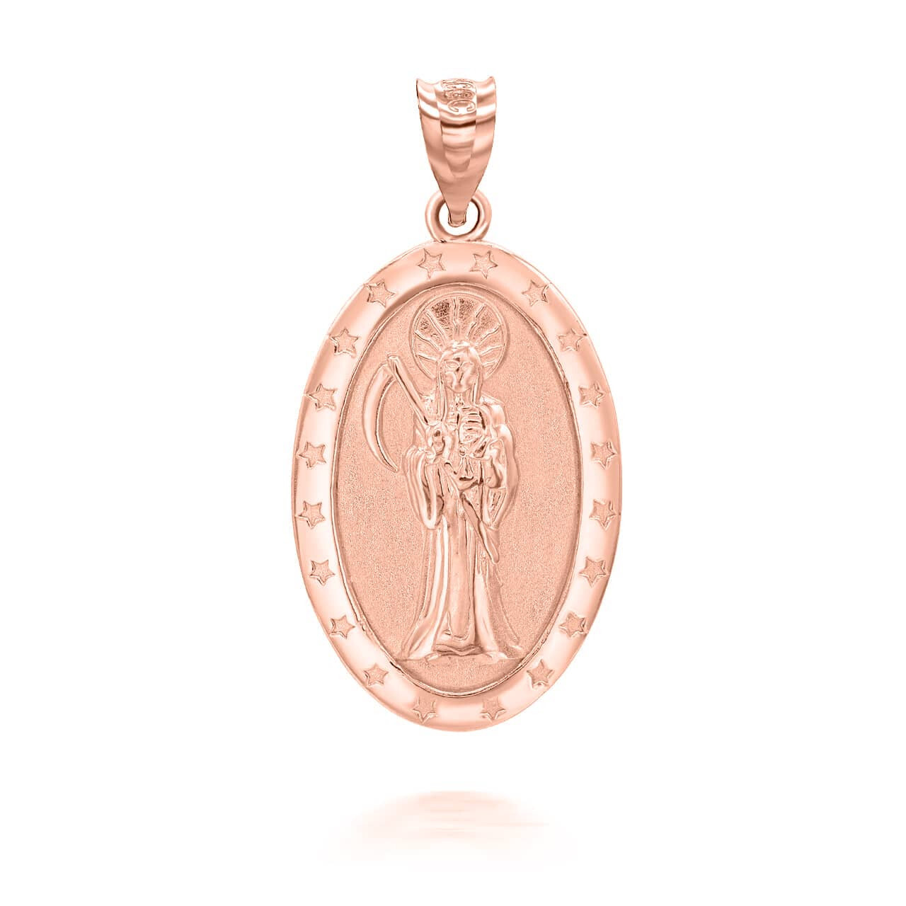 Gold Oval Santa Muerte Pendant Necklace (Available in Yellow/Rose/White Gold)