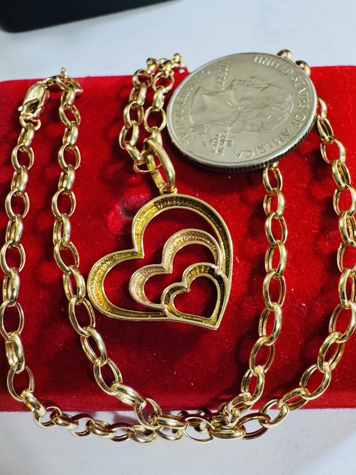18K 750 Real Find Pure Tricolor Gold Heart Necklace 19.7/20” Inch Long 6.7g 4mm