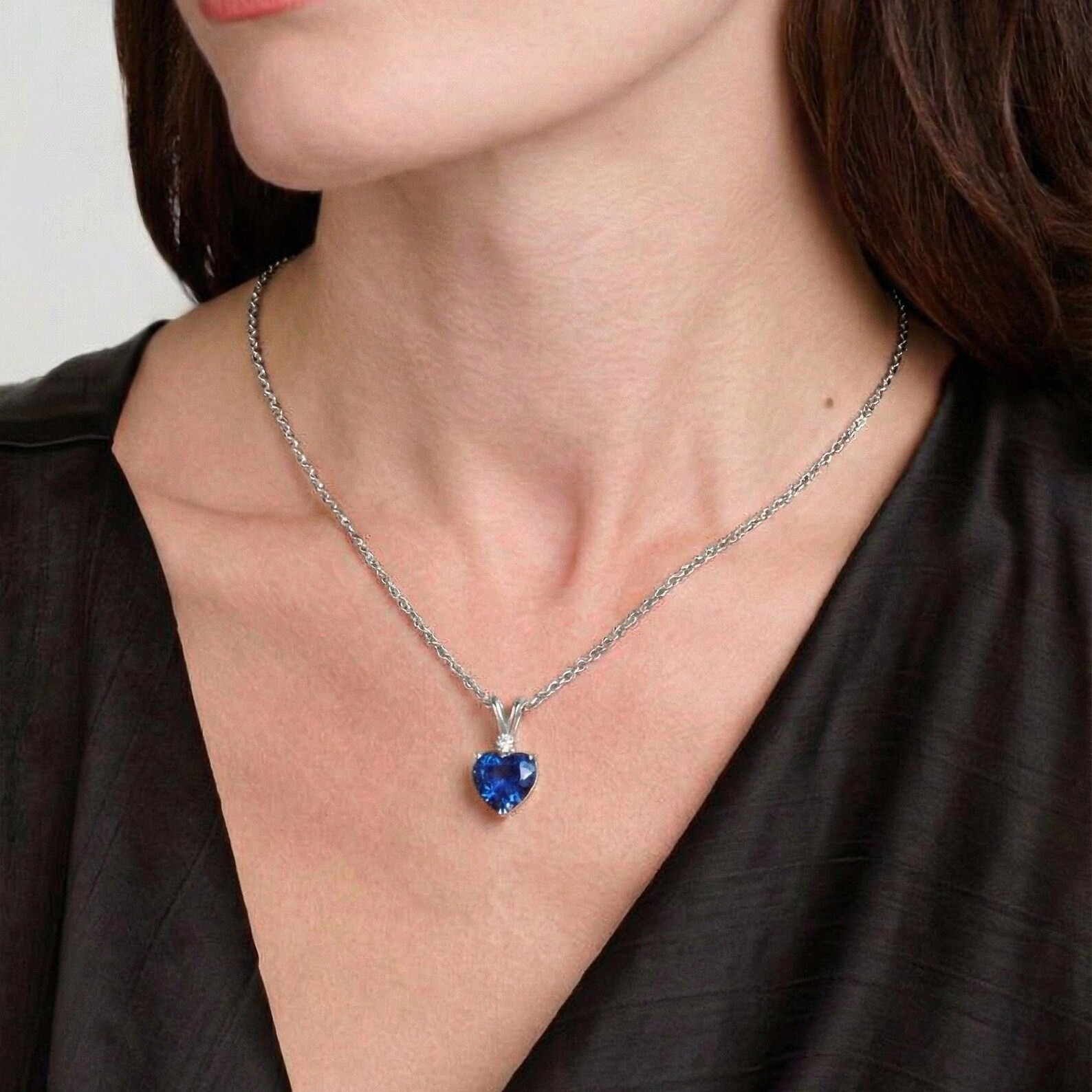 2.50 Ct Heart Cut Natural Sapphire Diamond Gorgeous Pendant 14K White Gold