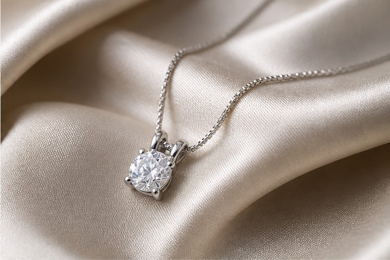 1 Ct LAB Diamond GRA Moissanite Solitaire Pendant Chain 14k White Gold Plated