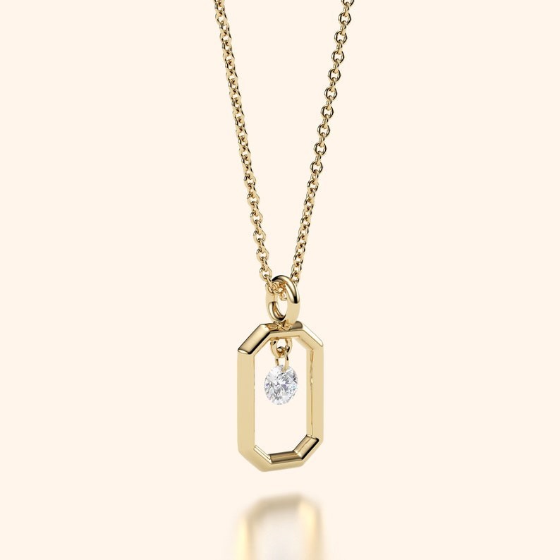 Minimalist Rectangular Design Pendant Dainty Round Moissanite Necklace Gift Her