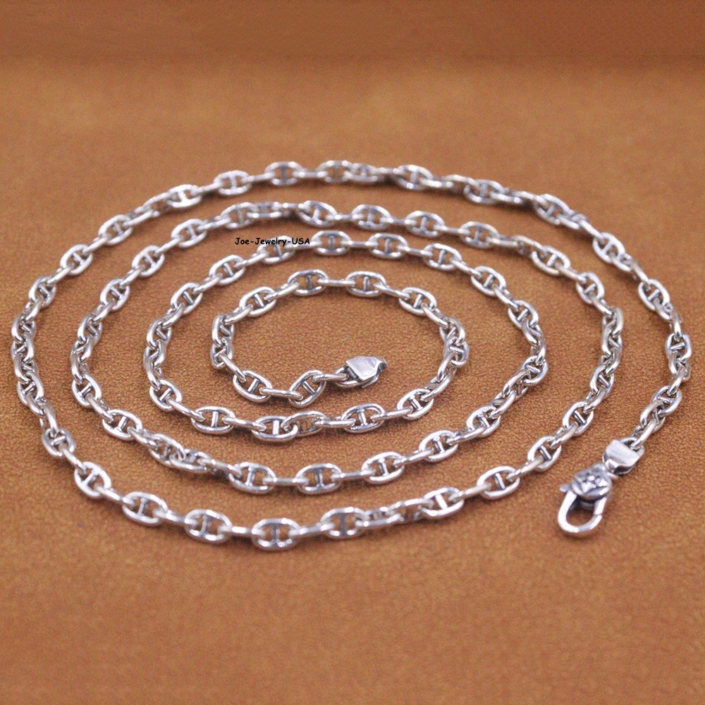Genuine 925 Sterling Silver 3.5mm Anchor Link Chain Necklace 27.5″ Secure Clasp