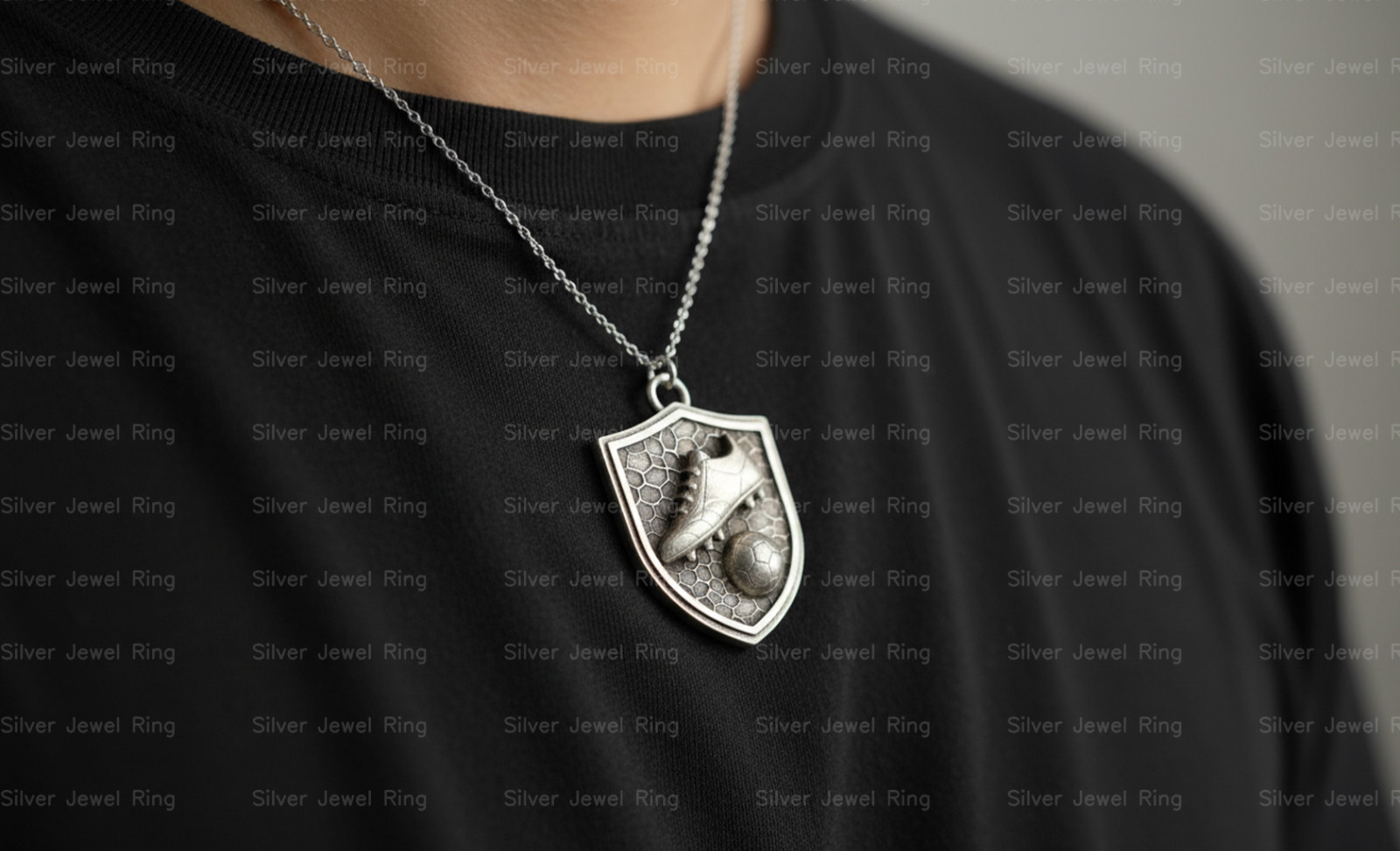 Silver Jewel Necklace Soccer Ball Shield Pendant 925 Sterling Silver Football