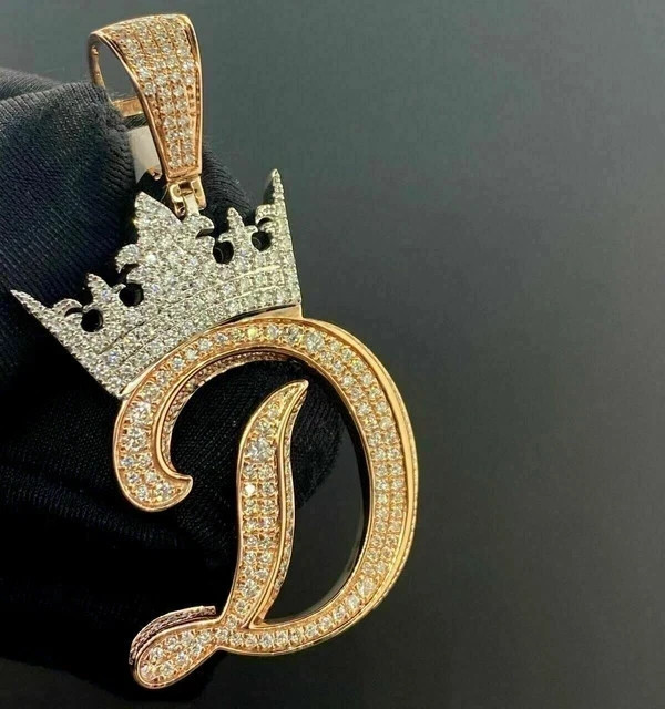 14K Two Tone Gold Plated 2Ct Real Moissanite Cluster “D” Initial Letter Pendant