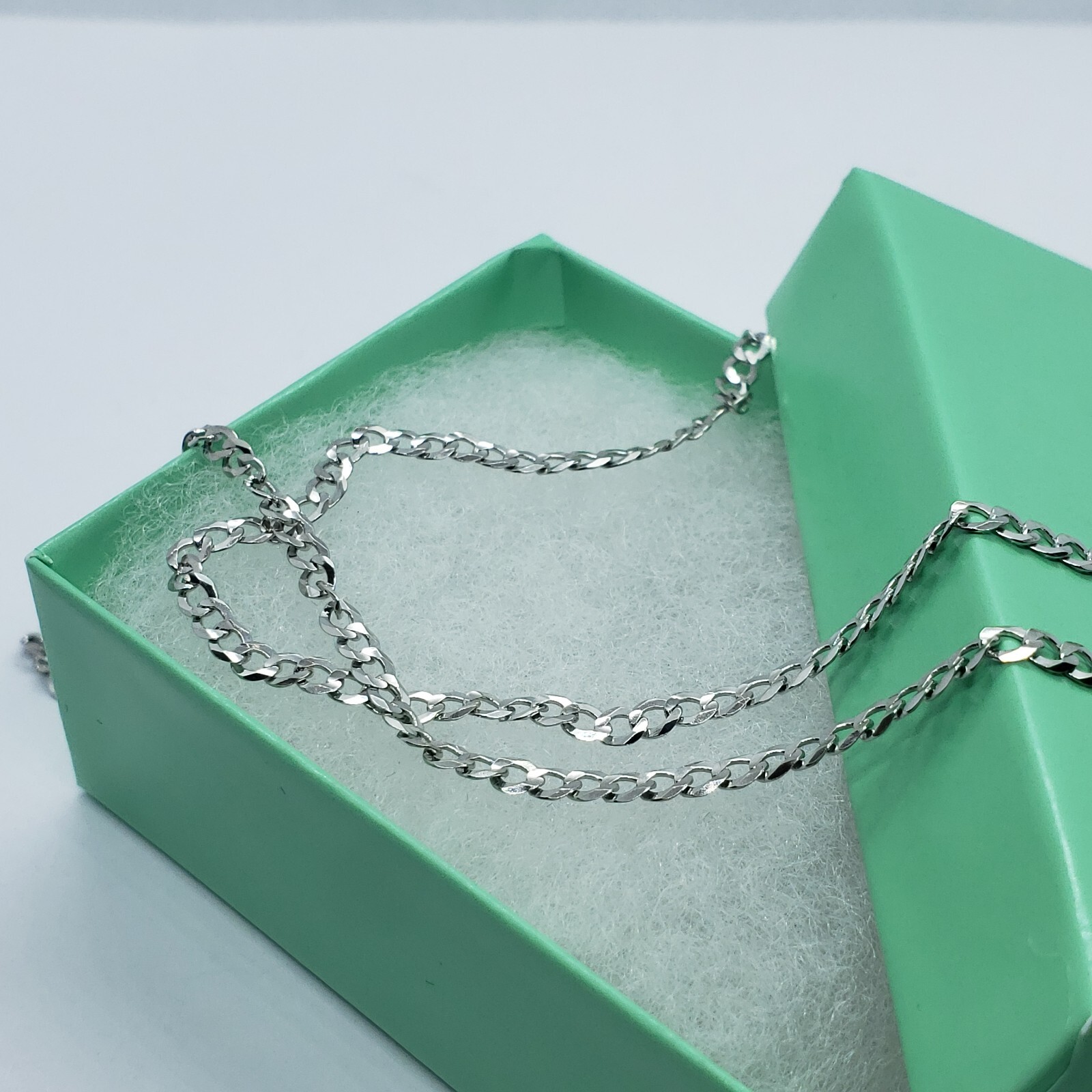 10K White Gold Solid Cuban Link Chain Curb Necklace Bracelet 3mm Size 7″~30″
