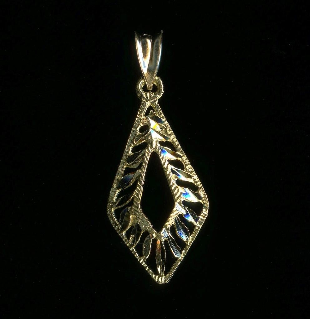 New 10K 26mm Solid Yellow Gold Diamond Cut Marquise Leaf Petal Pendant Charm (FJ
