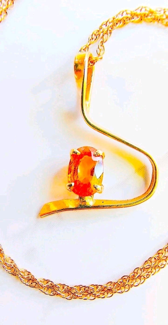 14K Yellow Gold Citrine Pendant Necklace • .45ct • 16″ • Modern Design • 1.70g