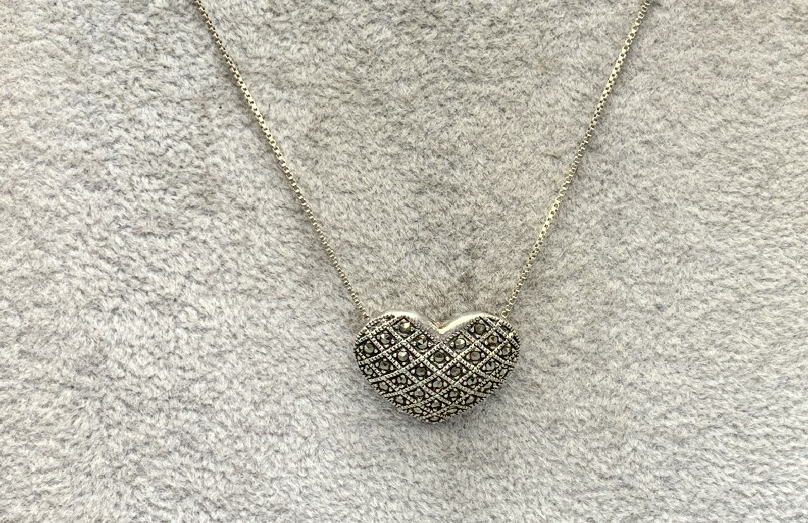 Sterling Silver, Marcasite Stones Heart Pendant Necklace