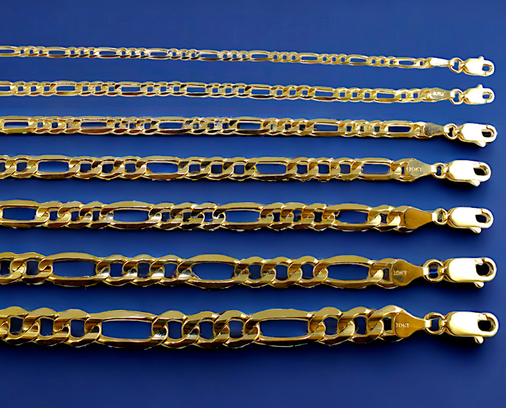 10K Yellow Gold 2mm-11mm SOLID Figaro Chain Necklace All Sizes Real Gold