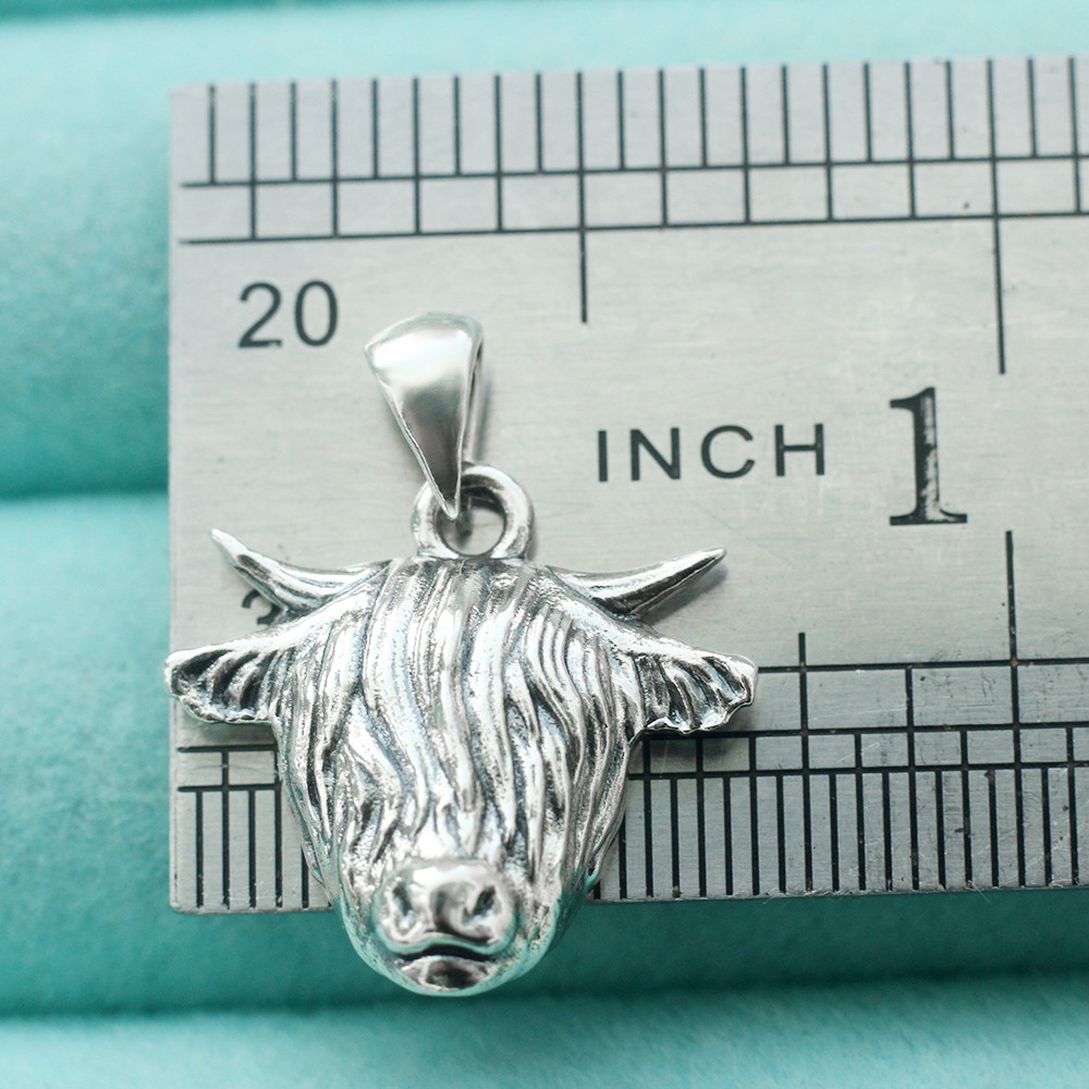 925 Sterling Silver Highland Cattle Cow Pendant Charm Farm Animal For Necklace