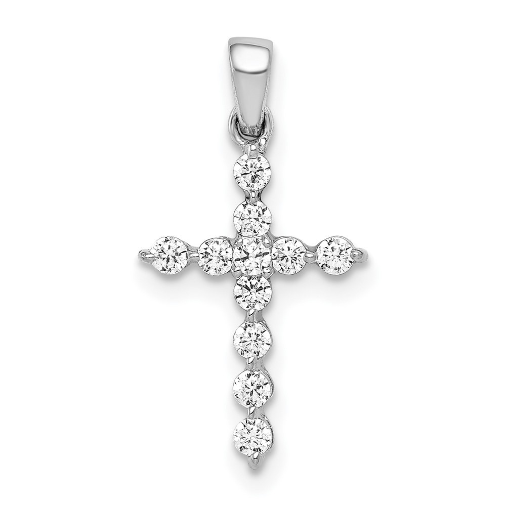 14k White Gold 1/4 Ct Round Cut Lab Grown Diamond VS/SI+ G+ Cross Charm Pendant