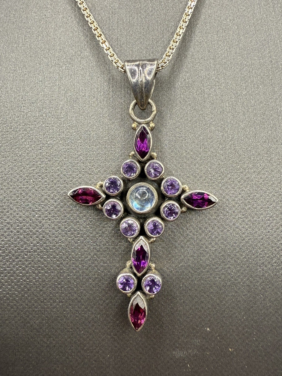 Sterling silver Nicky Butler gemstone cross pendant necklace original chain