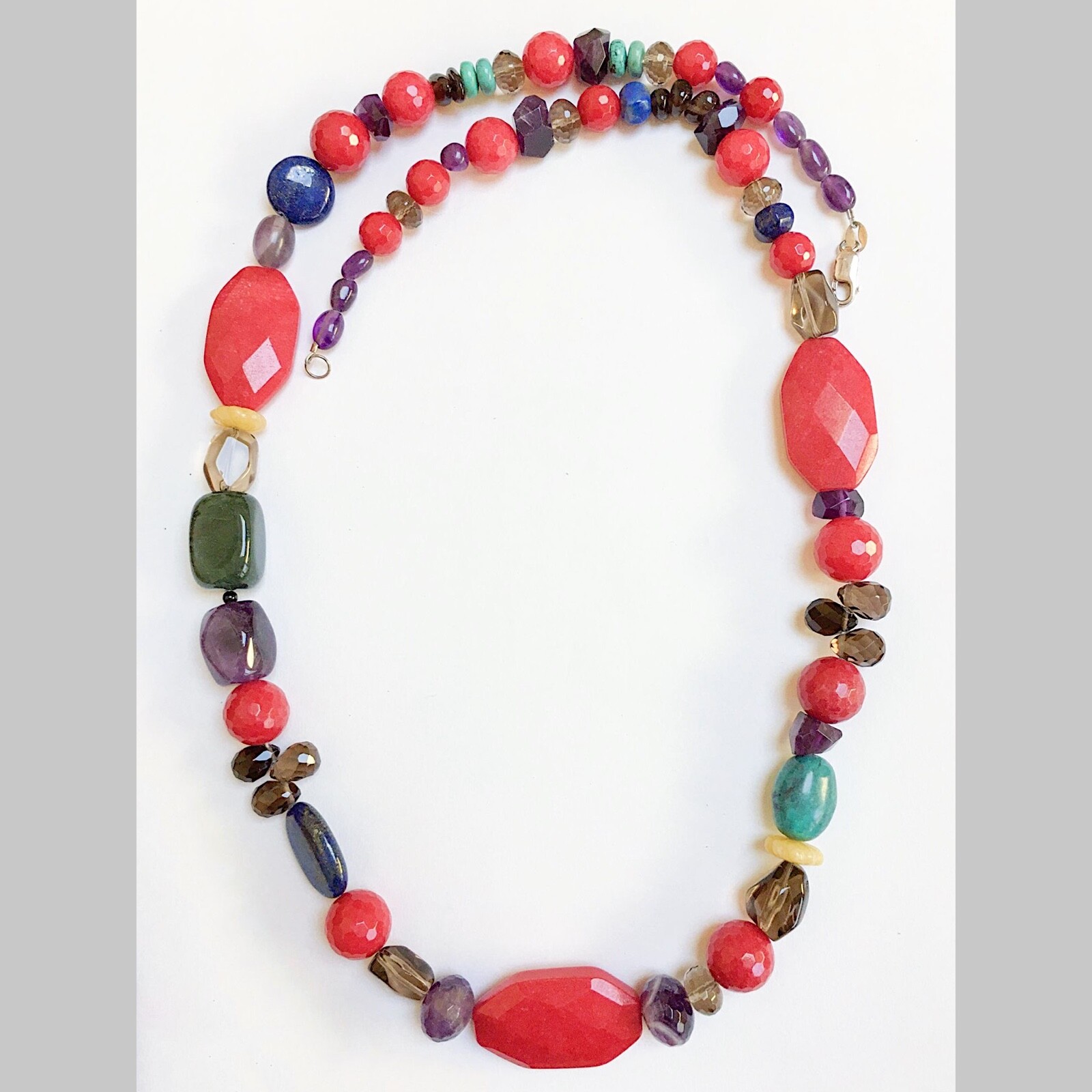ABEL Raspberry Quartz Multi-Stone Necklace Sterling 20” Amethyst VERY GOOD COND