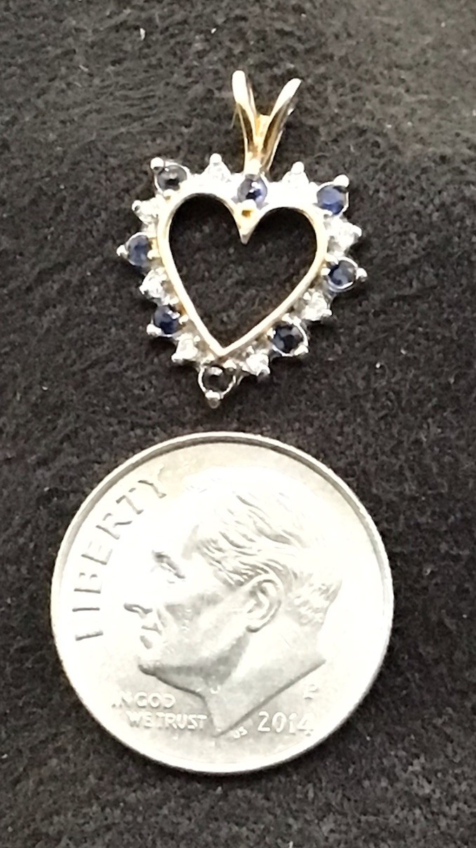 Unbranded Diamond And Sapphire 10k Yellow Gold Heart Pendant .89 Grams