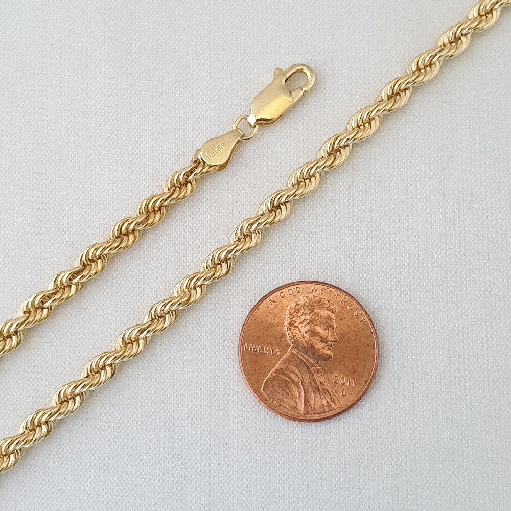 HOLLOW 10K Yellow Gold Men’s Women 2.2mm-3.8mm ROPE Chain Necklaces, 16″-30″