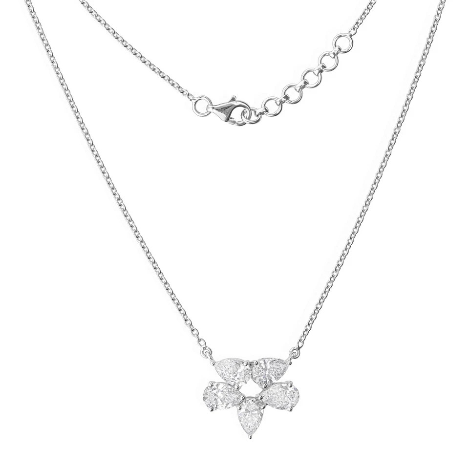 14K White Gold Pear-Cut Natural Certified Diamond Women Perfect Cluster Pendant