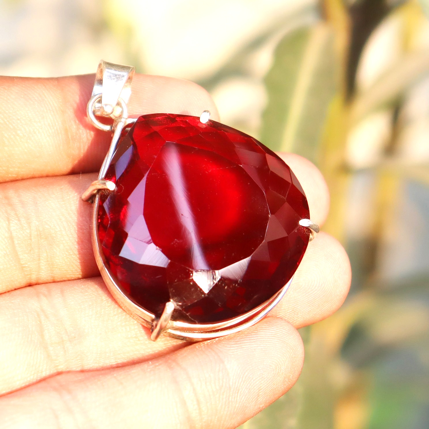 100Ct Natural Red Ruby 925 Sterling Silver Pendant with Ruby Loose Gemstone