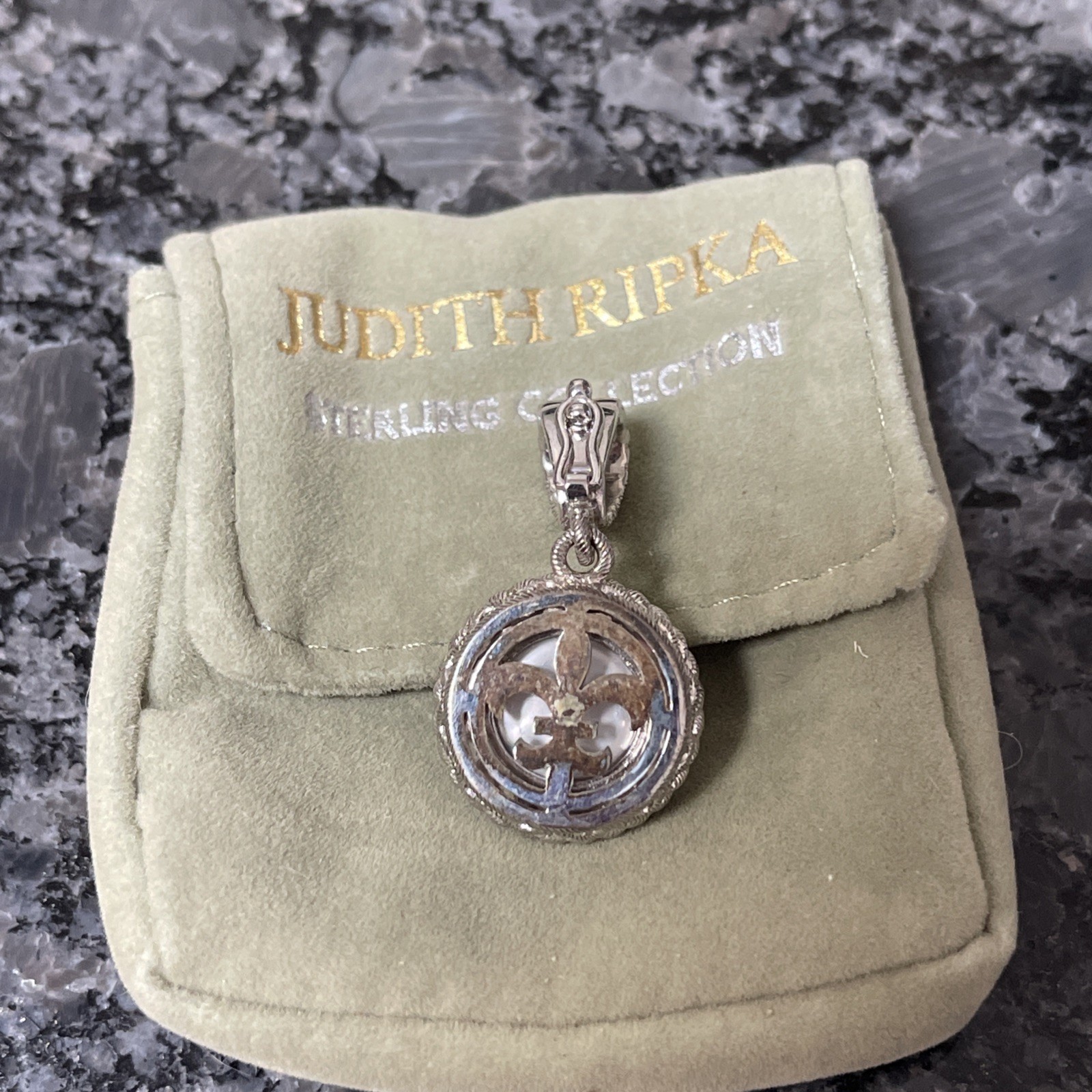 925 Sterling Silver Vintage 1.25 Inch MOP & CZ Thailand Judith Ripka Pendant