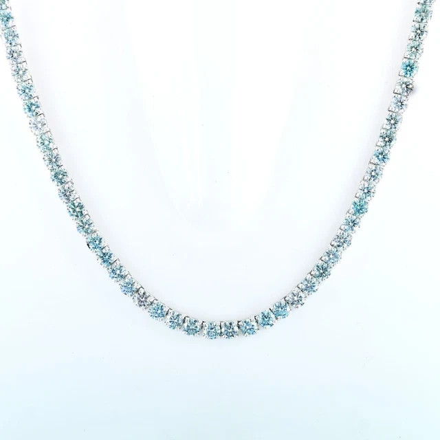 49 Ct 5mm Diamond Ice Blue Diamond Necklace, 20 Inches 14k White Gold Plated