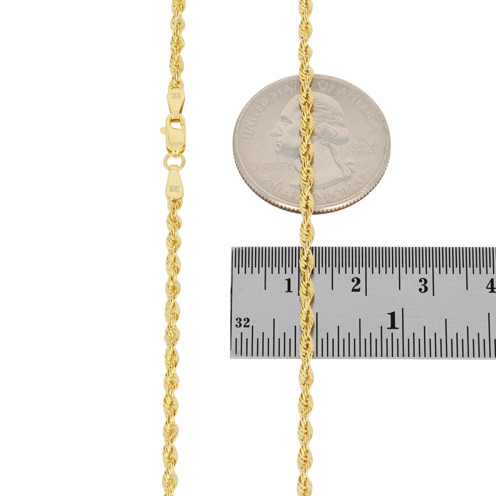 10K Yellow Gold Womens 2.5mm Rope Chain Laser Diamond Cut Pendant Necklace 16″