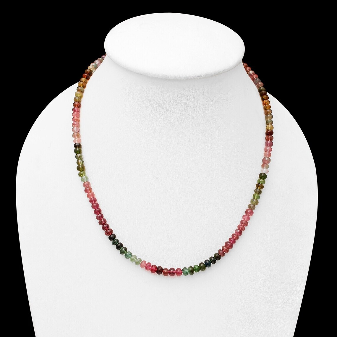 Nature Watermelon Tourmaline Smooth Rondelle Gemstone Beads Women Necklace 18”