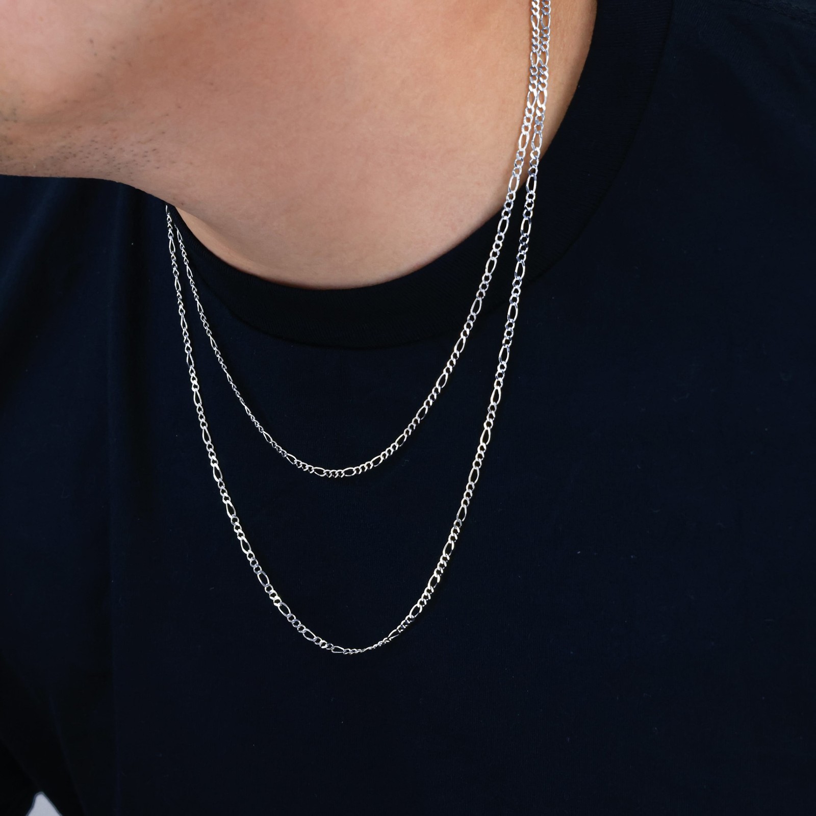 10K White Gold Solid 2.75mm Italian Figaro Link Chain Necklace Mens Womens 20″