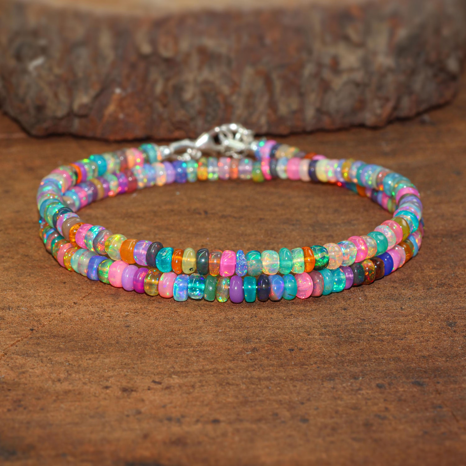 Fire Multi Opal Gemstone Beads Necklace, Natural Opal Beads Handmade Necklace