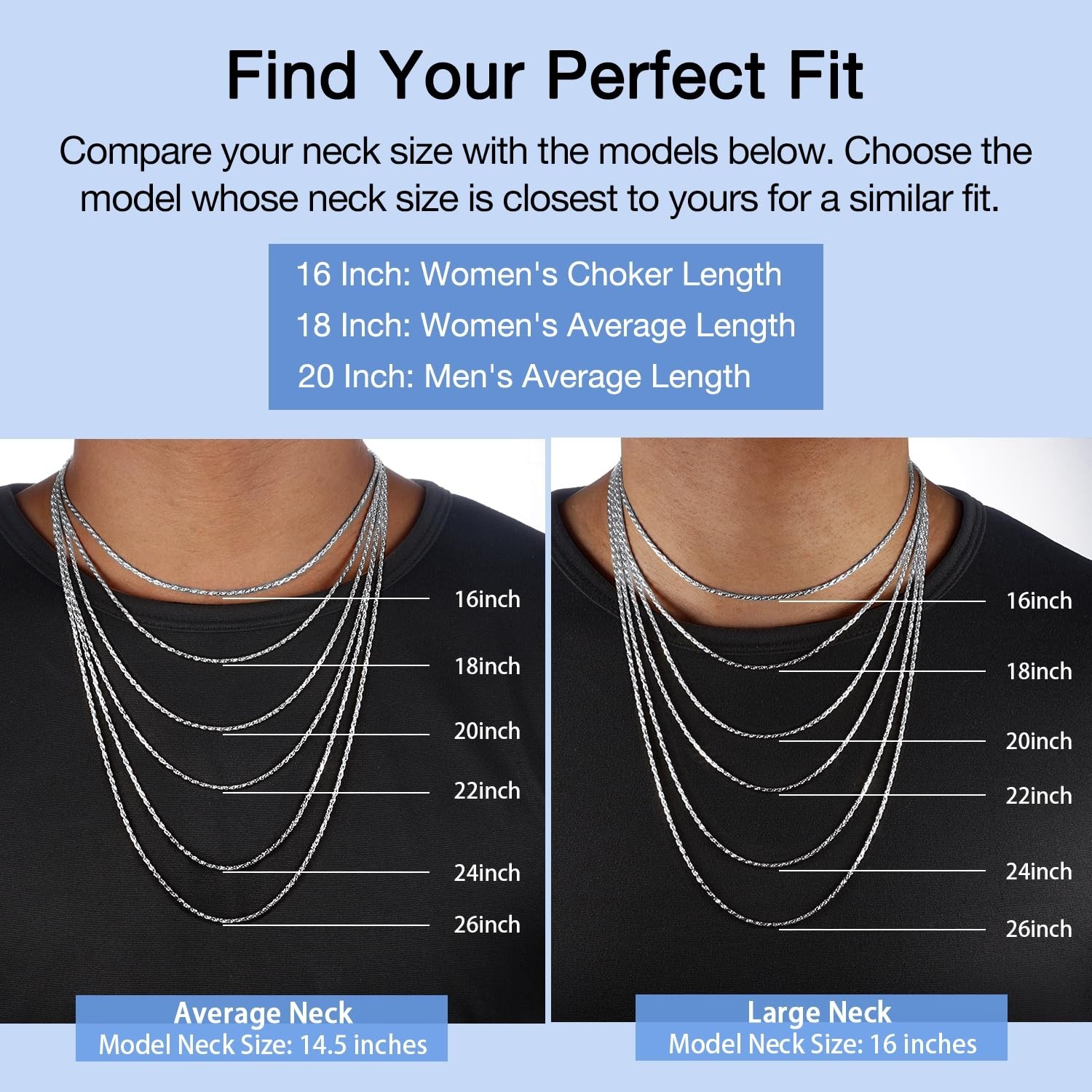 18K Gold Plated 925 Sterling Silver Rope Chain Necklace for Women & Men, 16-26 I