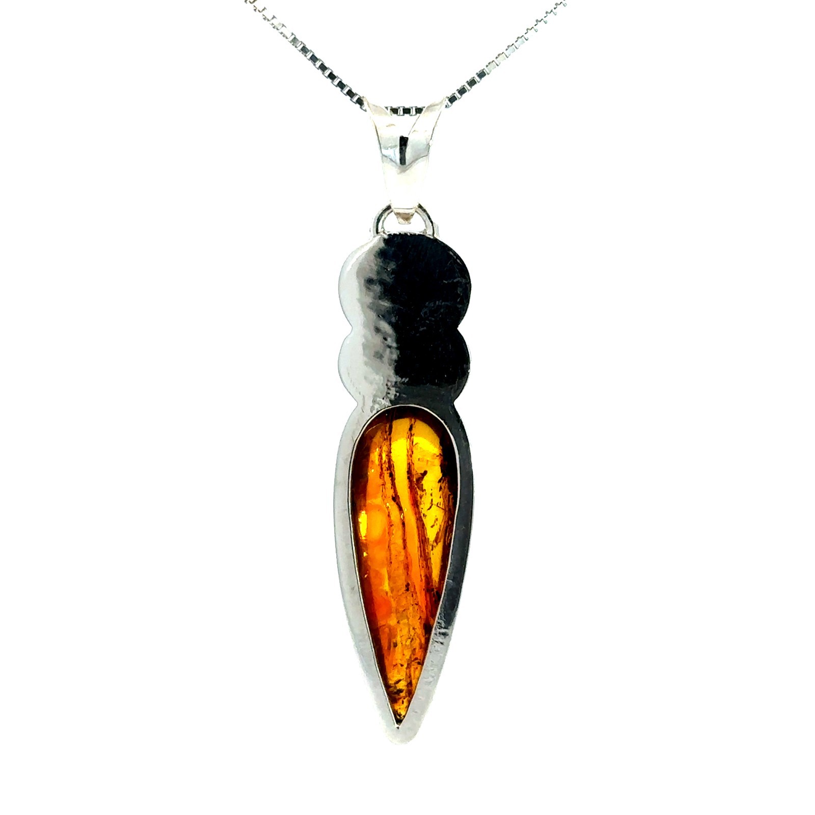 Sterling Silver Baltic Amber And Chalcedony Pendant (1/2 x 2 3/8 Inch)