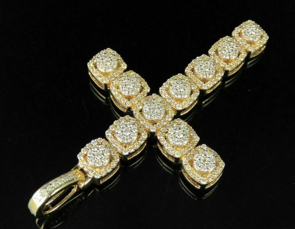 2.50 Ct Round Cut Real Moissanite Men’s Cross Pendant 14K Yellow Gold Plated