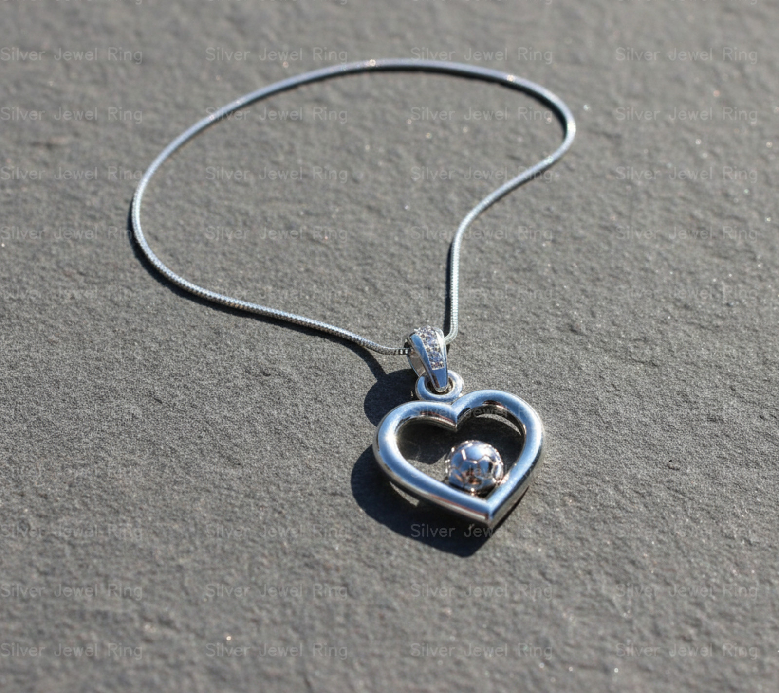 Silver Jewel Ring 925 Sterling Silver Heart Soccer Ball Pendant Couple Necklace