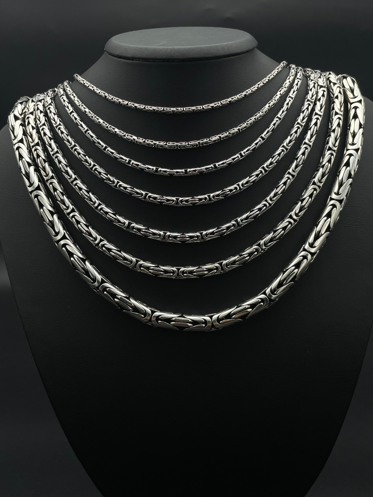925 Sterling Silver King Byzantine Solid Oxidized Round Chain Necklace, Gift Men