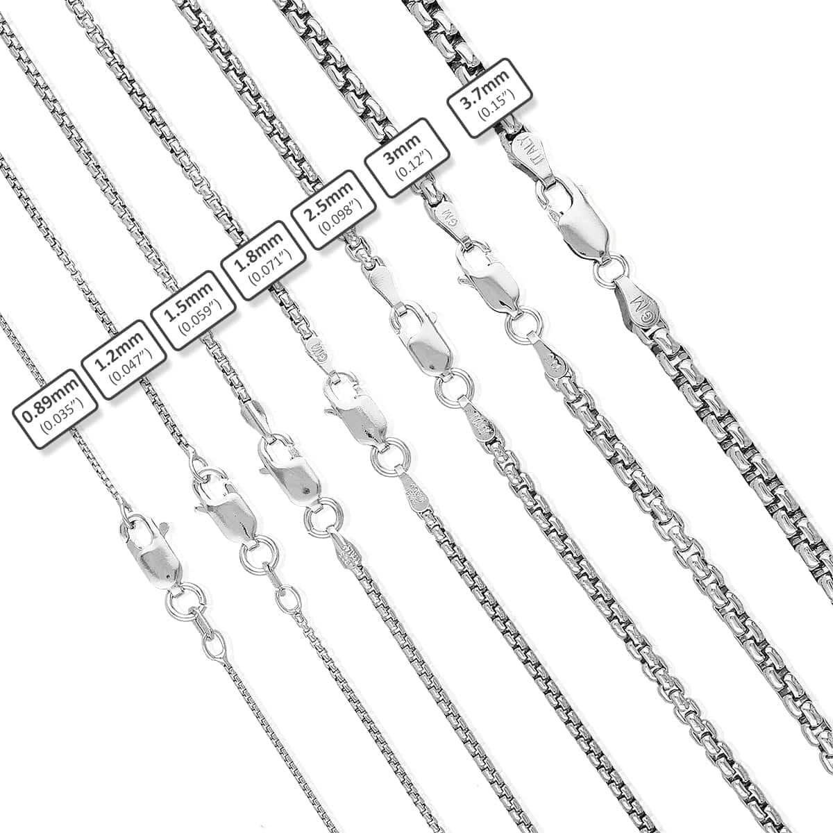 925 Sterling Silver Rhodium Italian Solid Round Box Chain 0.85-3.7mm 16-30″