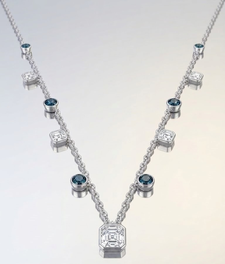 2.75 Ct White & Blue Diamond Chain Necklace-Great luster ! Free Tariffs & Studs.