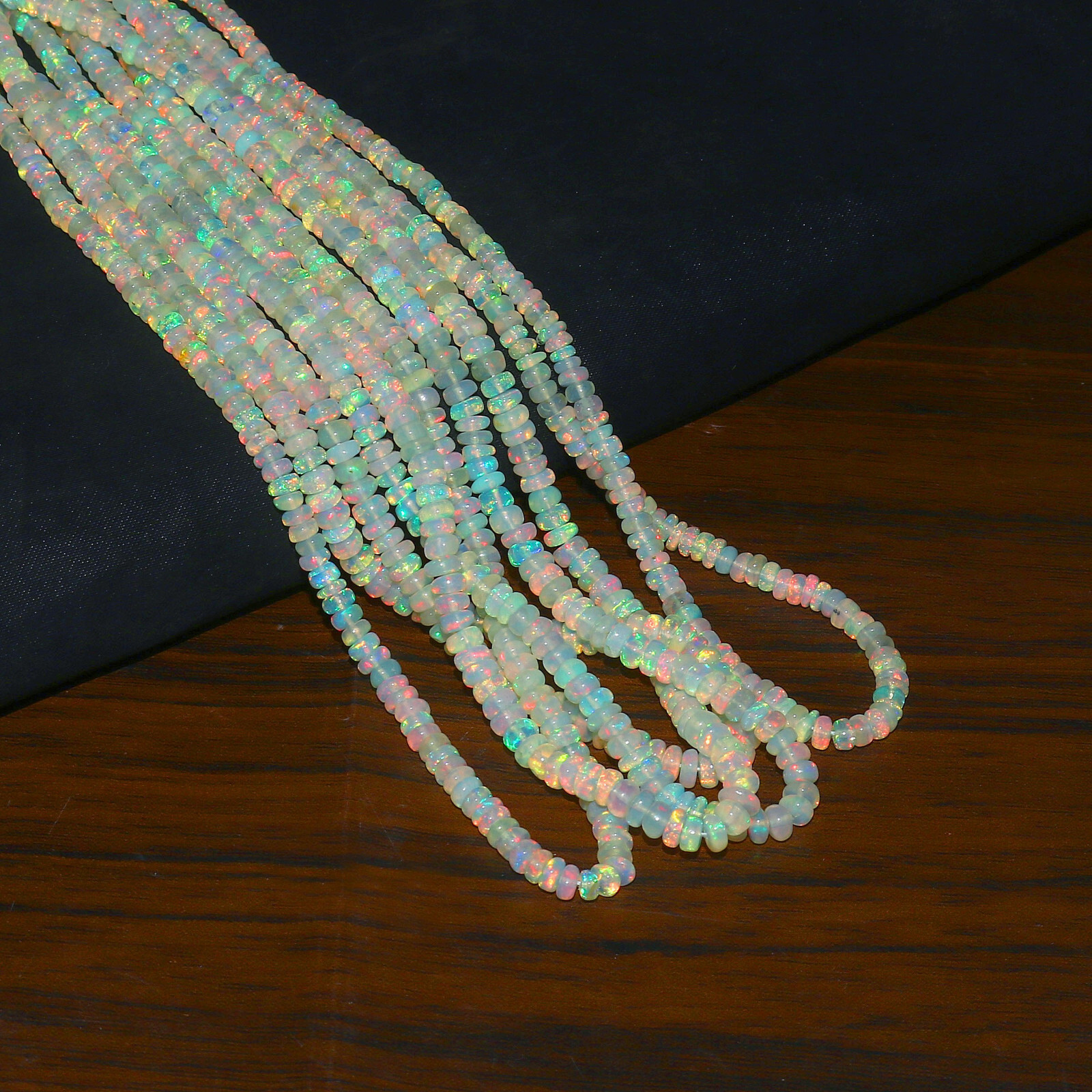 Natural Ethiopian Fire Opal Rondelle Beaded Gemstone 3 Strand Necklace 16 Inches