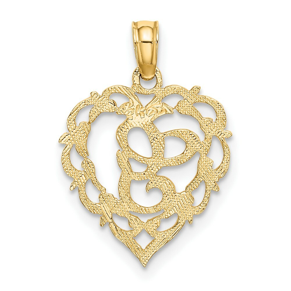 14K Yellow Gold G Script Initial In Heart Pendant