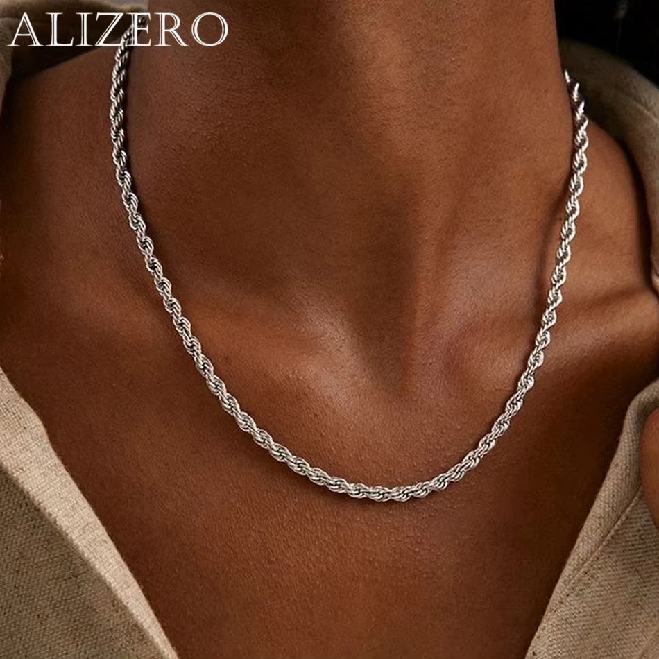 925 Sterling Silver 4MM Rope Chain Necklaces For Women Men Fashion