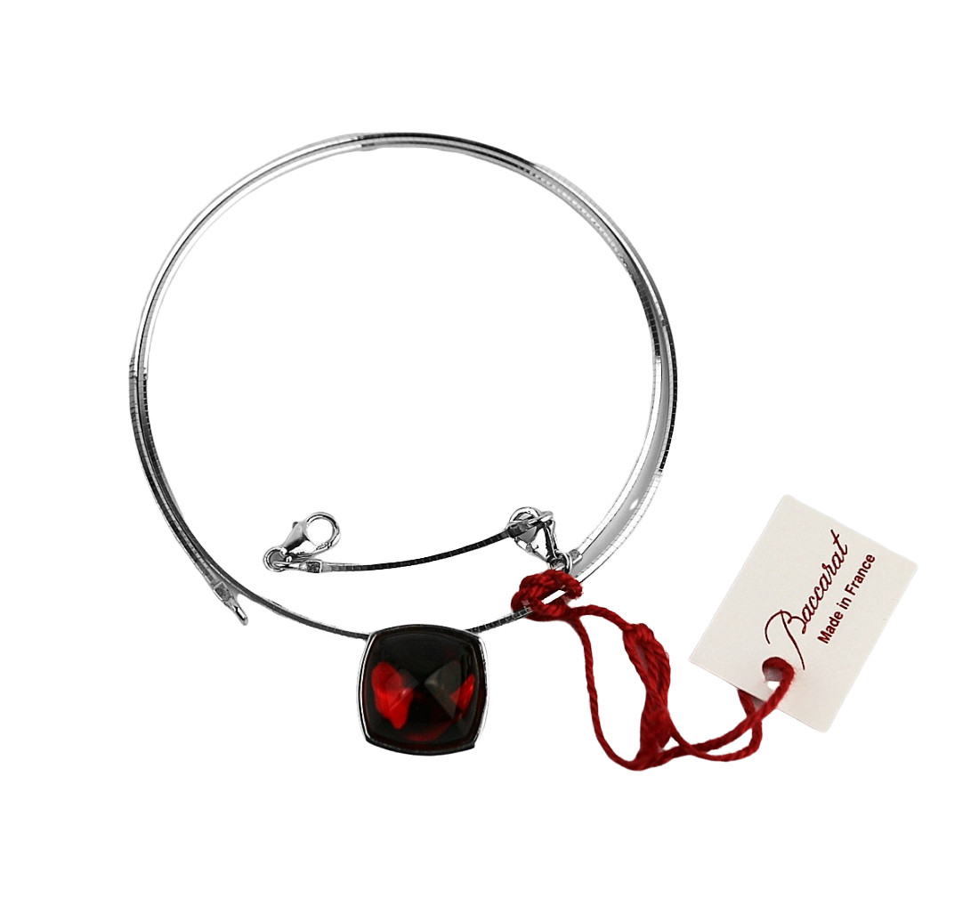 BACCARAT MEDICIS STERLING SILVER PENDANT NECKLACE SMALL RED MIRROR FRANCE NEW