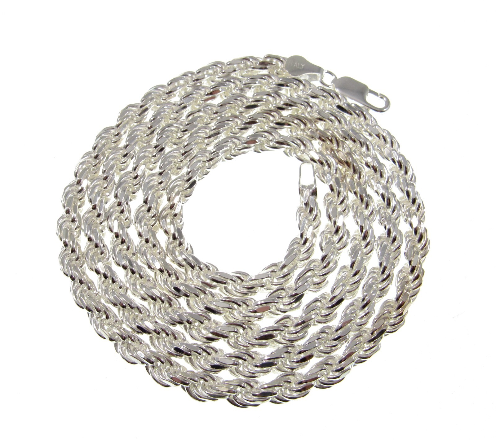 5MM Solid 925 Sterling Silver DIAMOND CUT ROPE CHAIN Bracelet or Necklace Italy