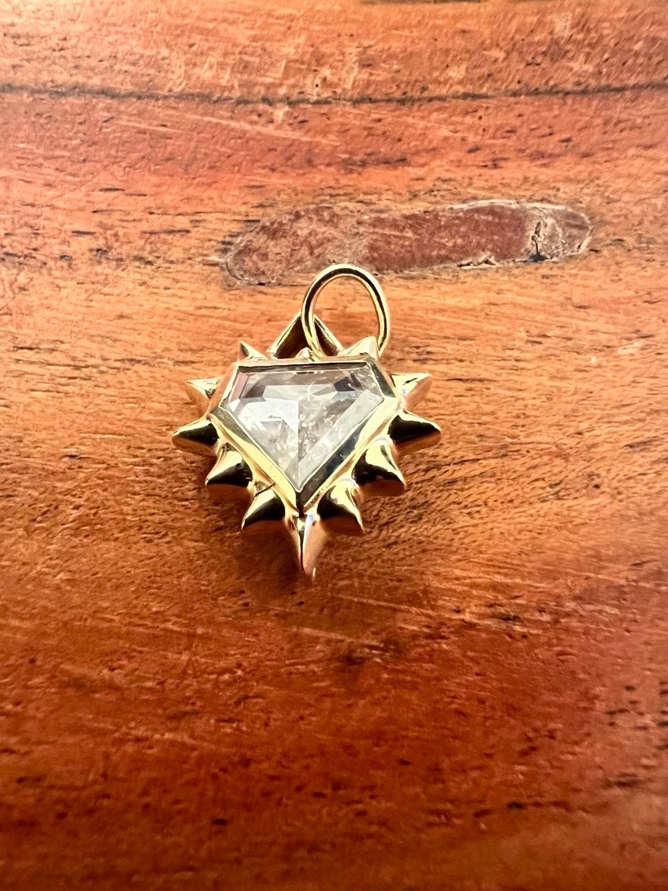 solid 14k gold shield pendant/bail feat rosecut shield icy diamond