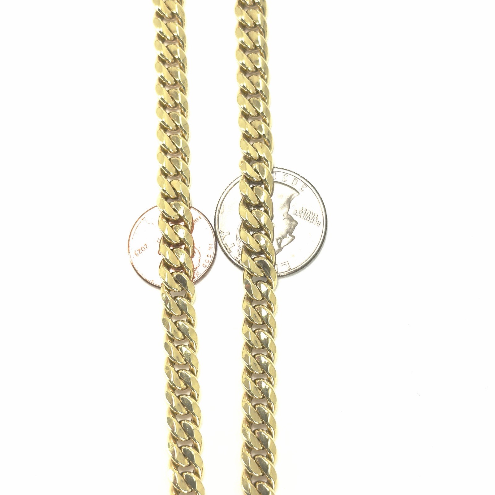 Real 14K Yellow Gold Cuban Link Chain 7.5mm 24 inch Mens Necklace Hollow
