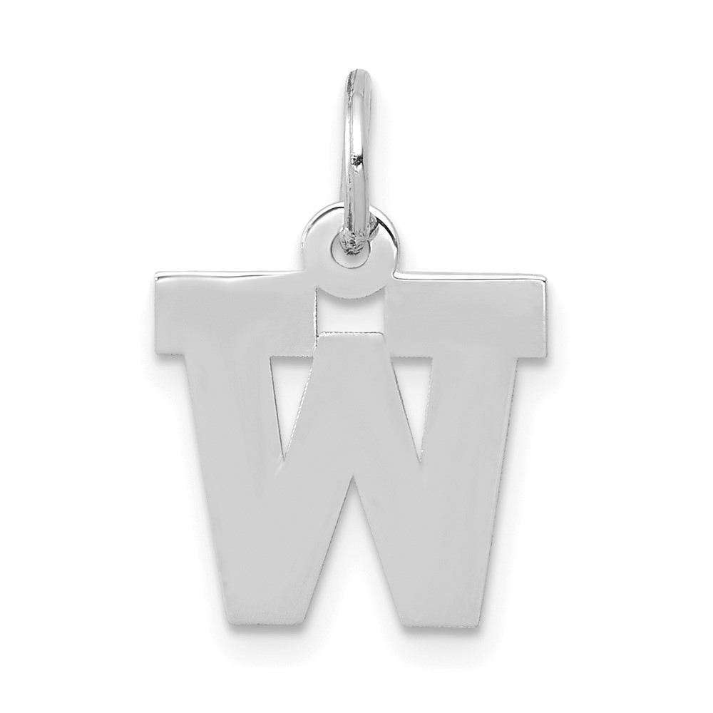 10k White Gold Small Block Initial W Charm Pendant 0.43gm L-18 mm, W-12 mm