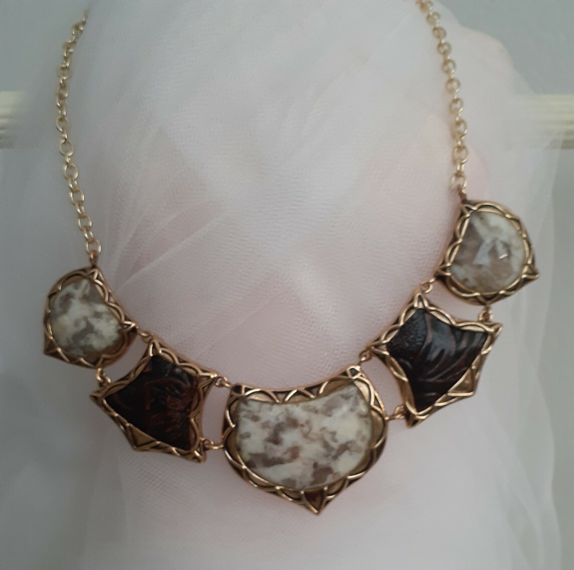 Designer Studio Barse Bronze Jasper Gemstone Leather Embossed 19″ Necklace