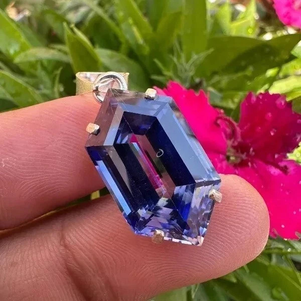 Natural 23 Ct Blue Sapphire Pendant Fancy Cut 925 Sterling Silver Jewelry