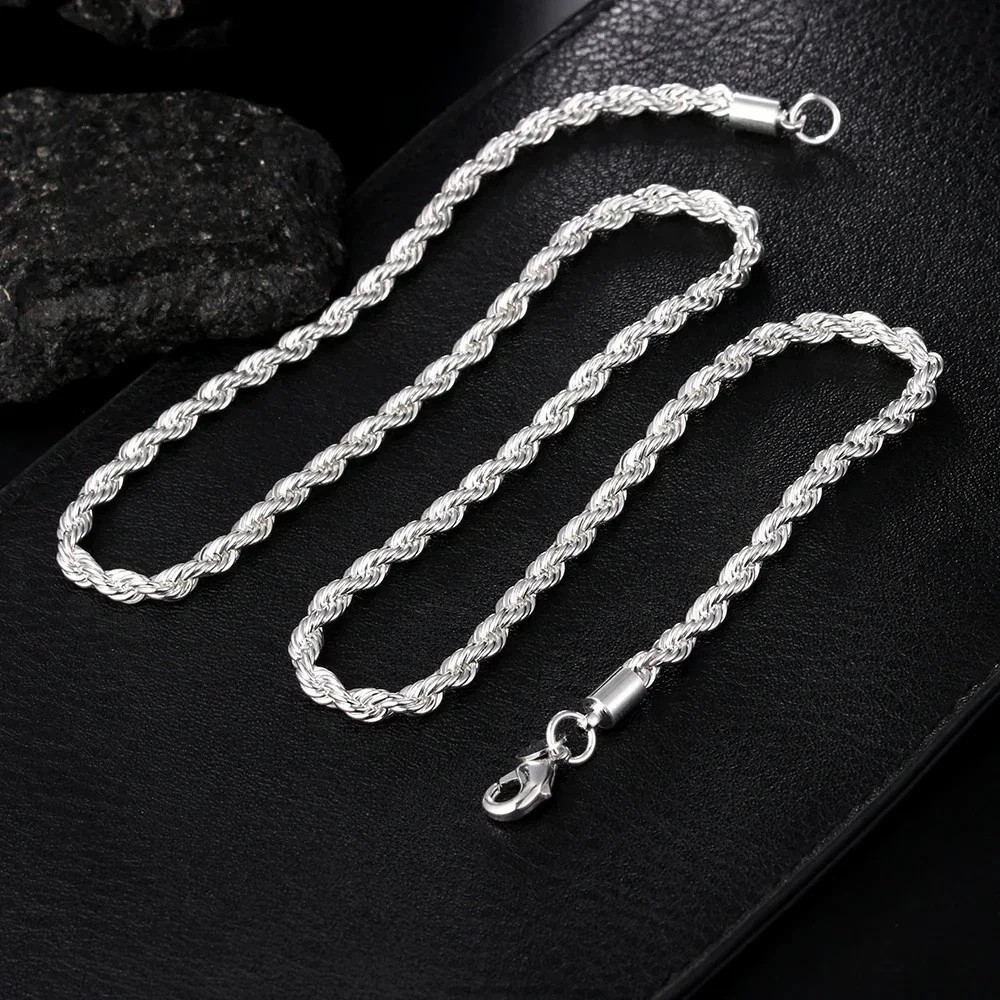 925 Sterling Silver Italian Rope Chain Men’s Necklace 4mm