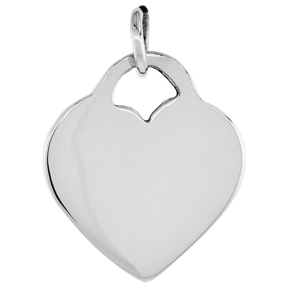 925 Sterling Silver Flat Plain Heart Pendant 1 1/32 Inch (26mm) Tall