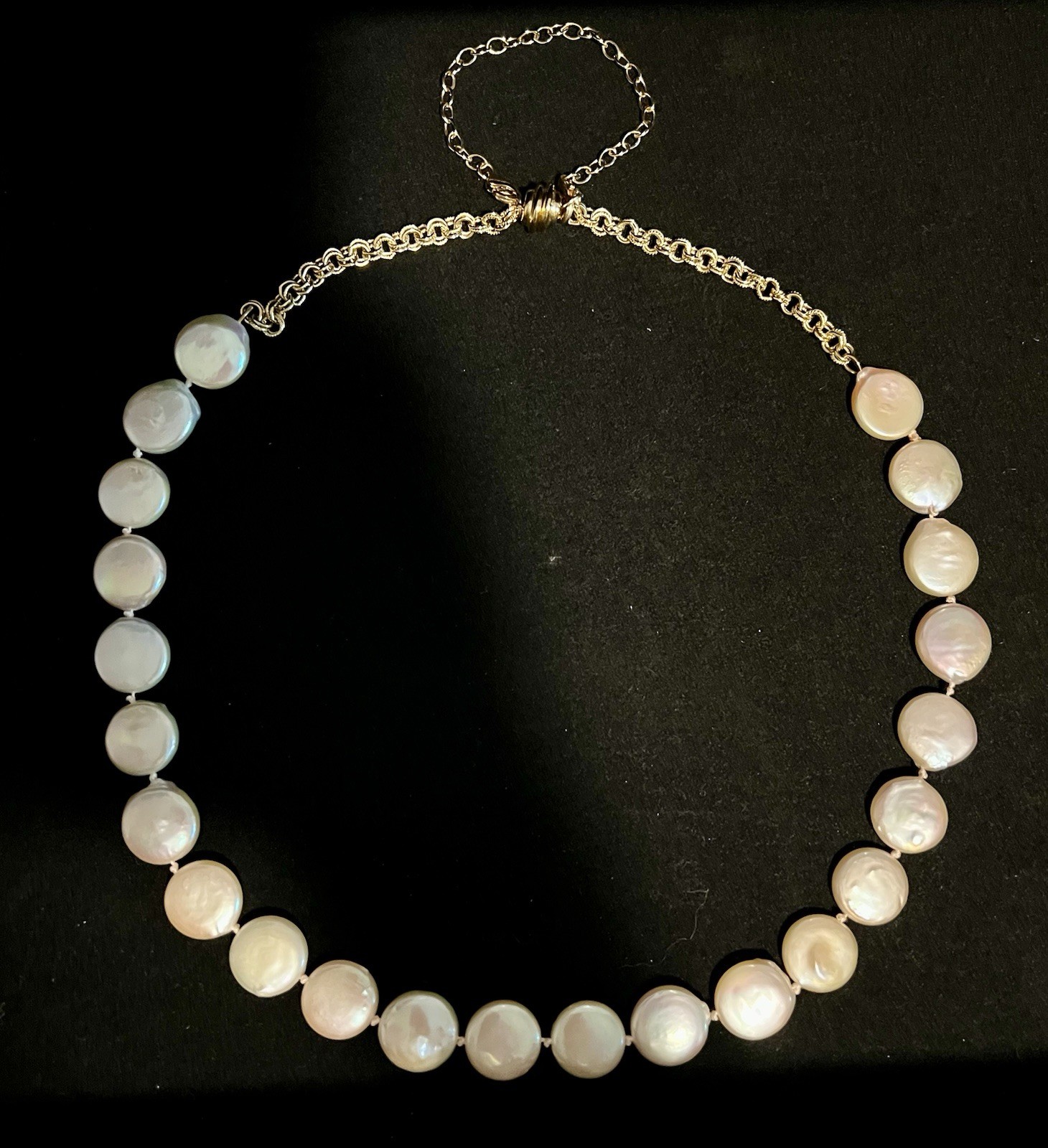 Natural Freshwater Coin Pearl Necklace 22”