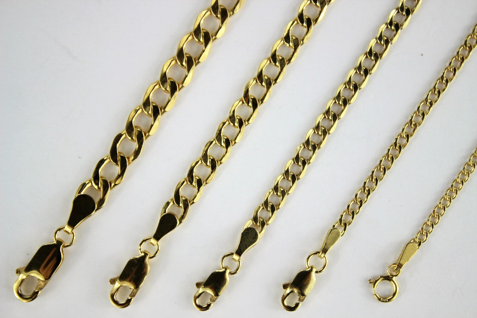 10K Yellow Gold 2mm -5.5mm Curb Cuban Chain Link Necklace Bracelet 7″-30″ Hollow