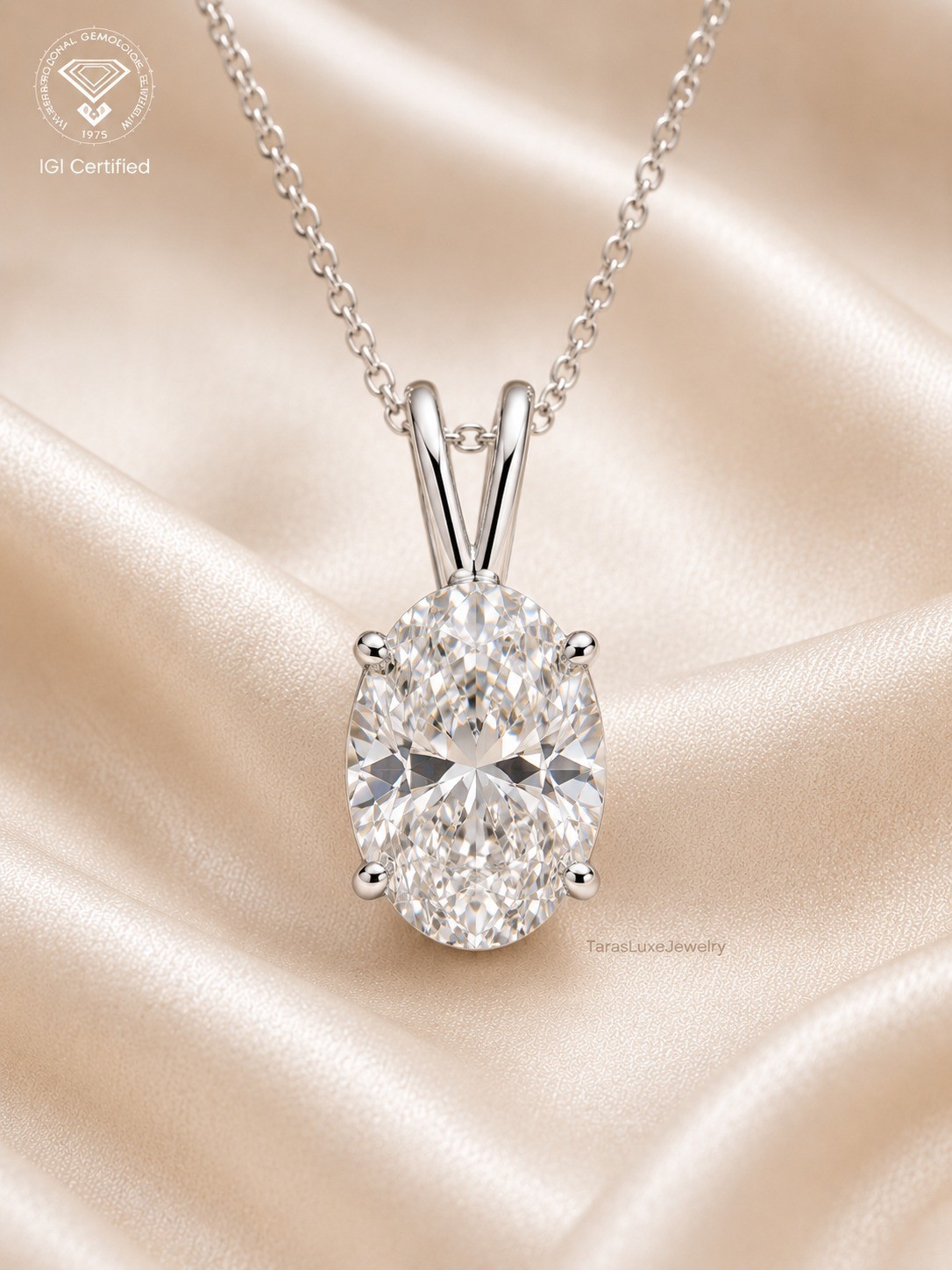 2 CT Oval Cut E/VS1 Lab Grown Diamond Wedding Necklace Pendant 18K White Gold