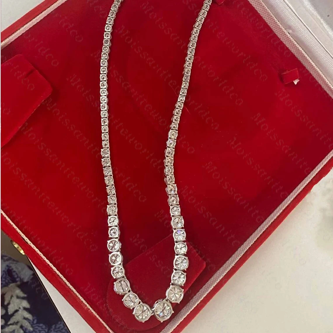FINE 45.0Ctw Round Moissanite Tennis Necklace 925 Sterling Silver Chain